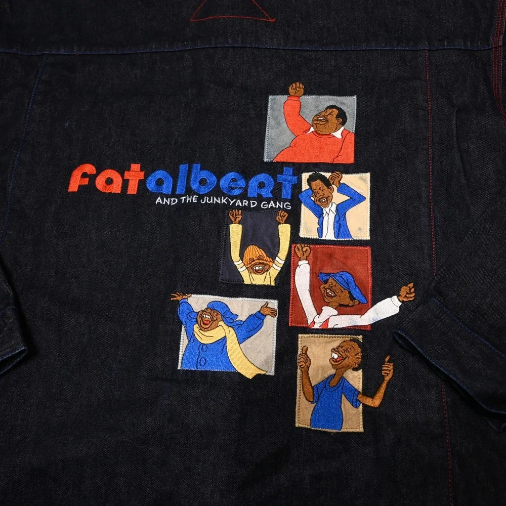 Vintage Platinum FUBU Fat Albert Denim Jacket 2X Y2K Embroidered Dark Wash